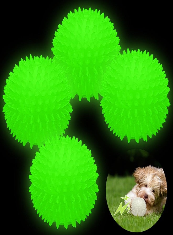 Silipull 4 Pcs 3.15 Inch Glow Dog Ball Spiky Squeaky Dog Toy Ball Glow in The Dark Rubber Interactive Elastic Puppy Fetch Chew Toys for Aggressive Chewers Small, Medium, Large Puppy Pet - Image 1